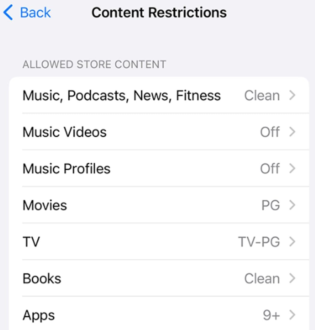 content restriction options iOS