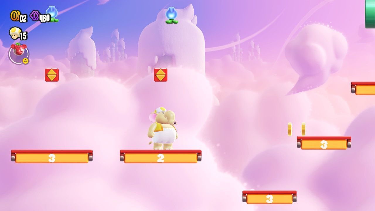 A blue flower floating above a set of countdown platforms.