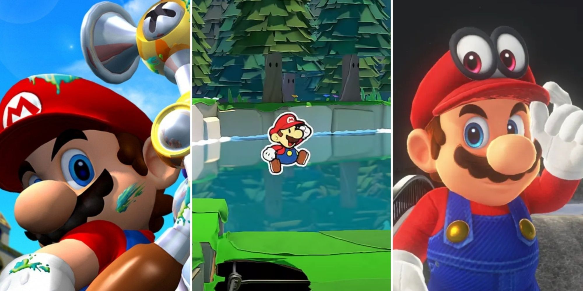 Split image of Mario in a variety of games