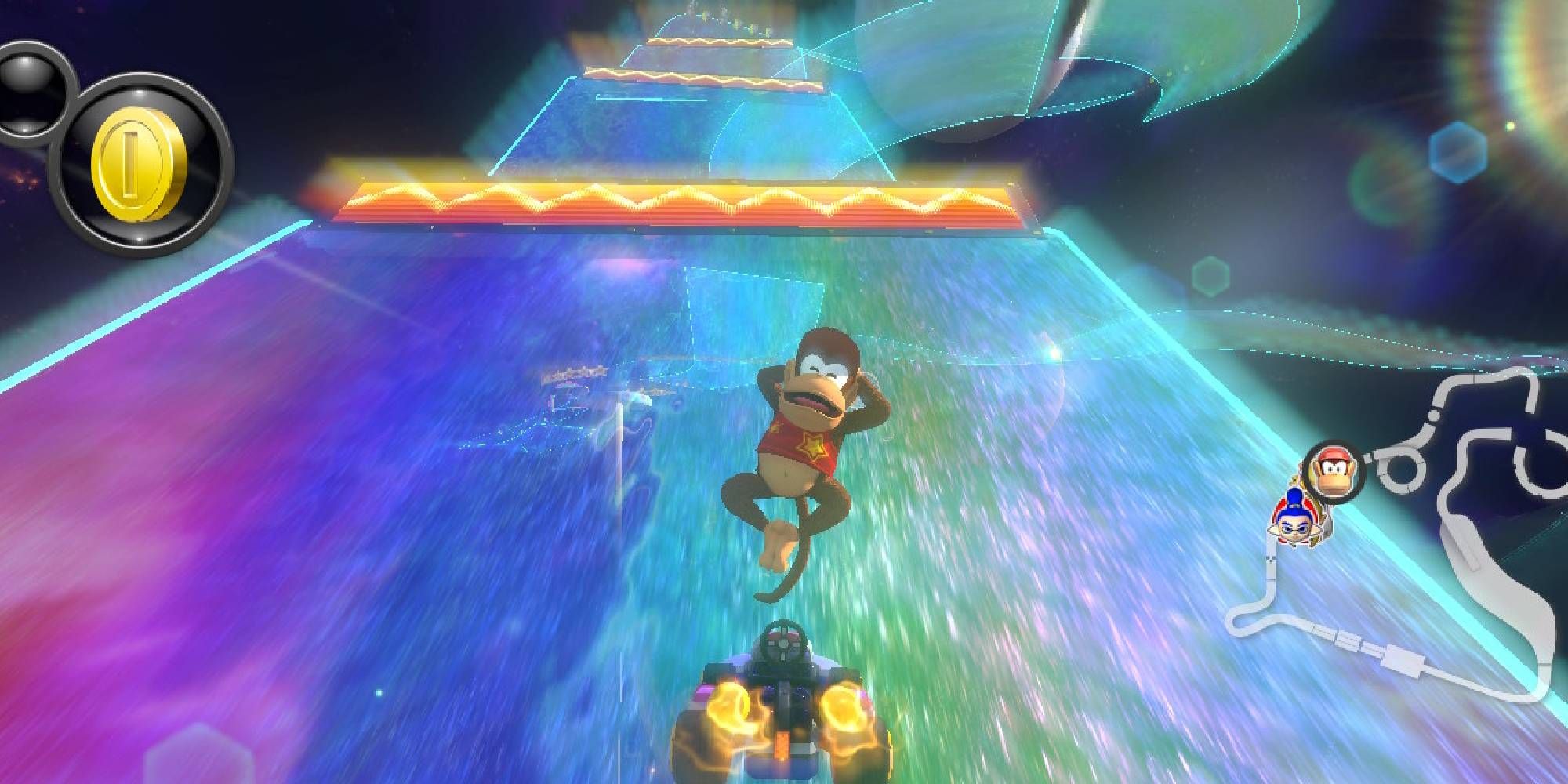 diddy kong tricking before dash pad in rainbow road 7 3ds mario kart 8 deluxe