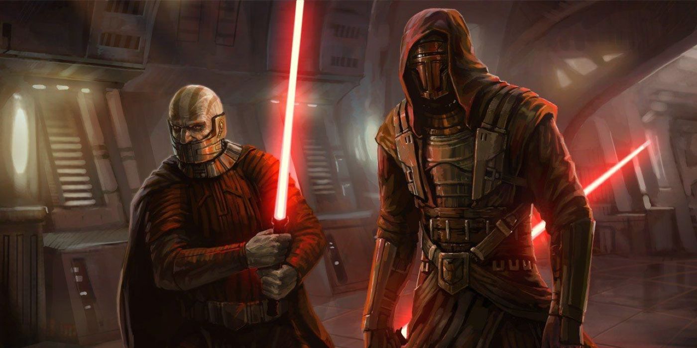 Image of Darth Malak and Revan Holding Red Lightsabers