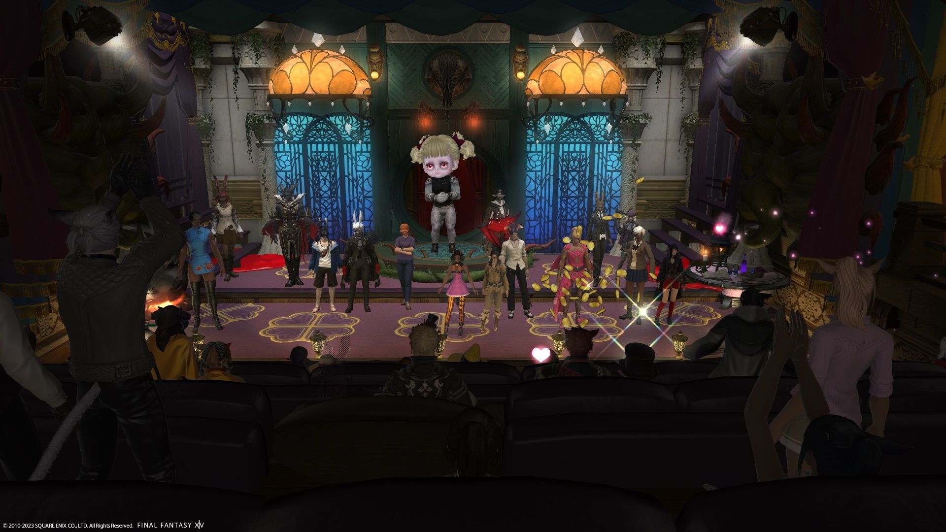 Esprit bowing on stage at the end of their Halloween Horrors show in Final Fantasy 14.