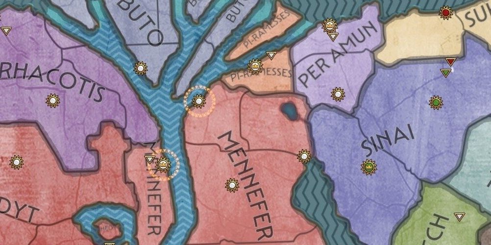 Total War Pharaoh Major Factions Renamed Mod showing newly named provinces