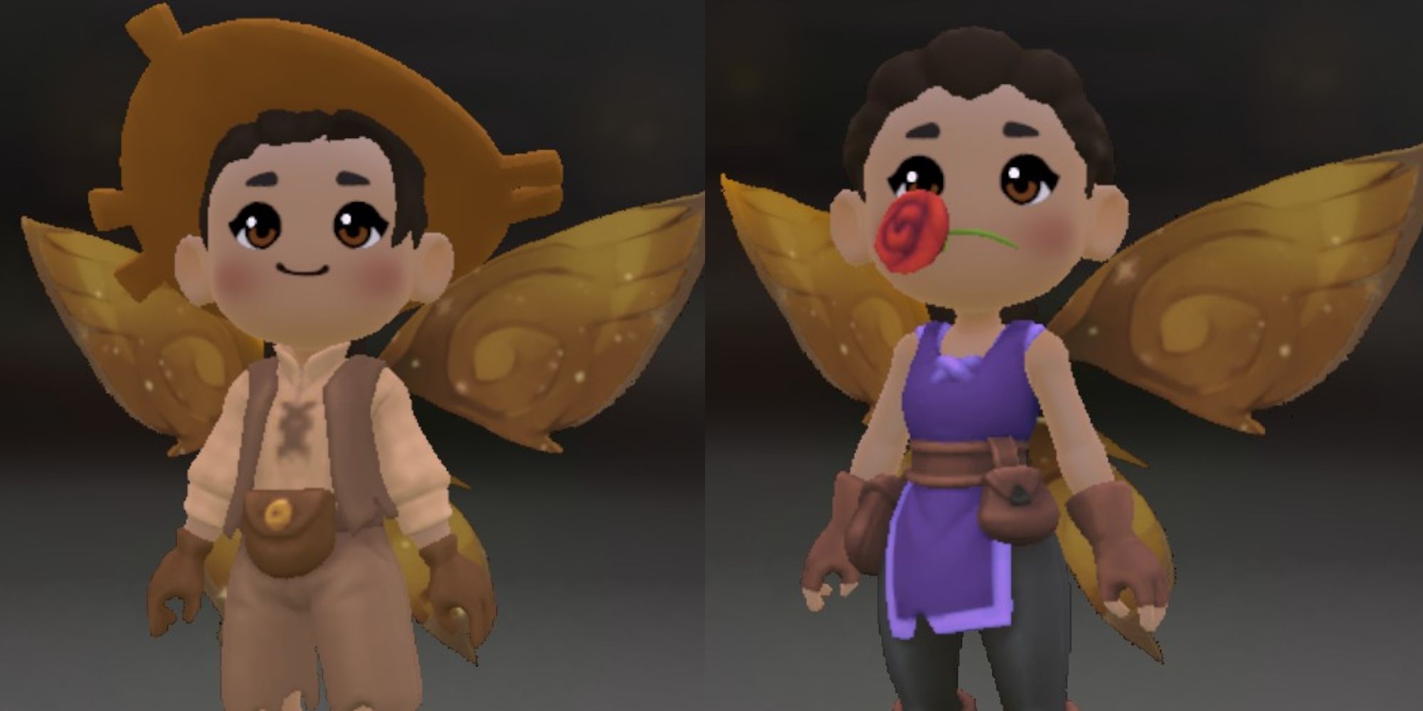 Fae Farm Player In Farm Outfit And Player With Rose In Mouth