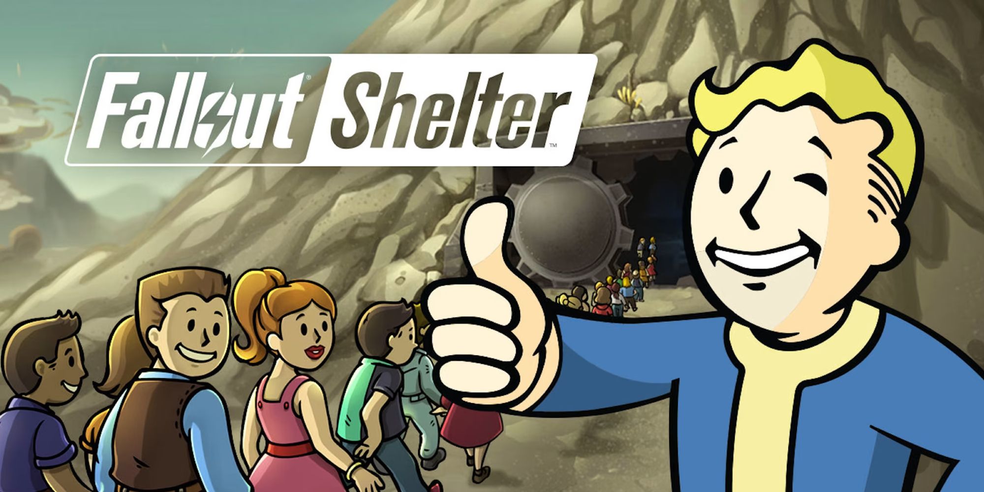 Fallout Shelter Title Art Showing Survivors Going Into The Vault