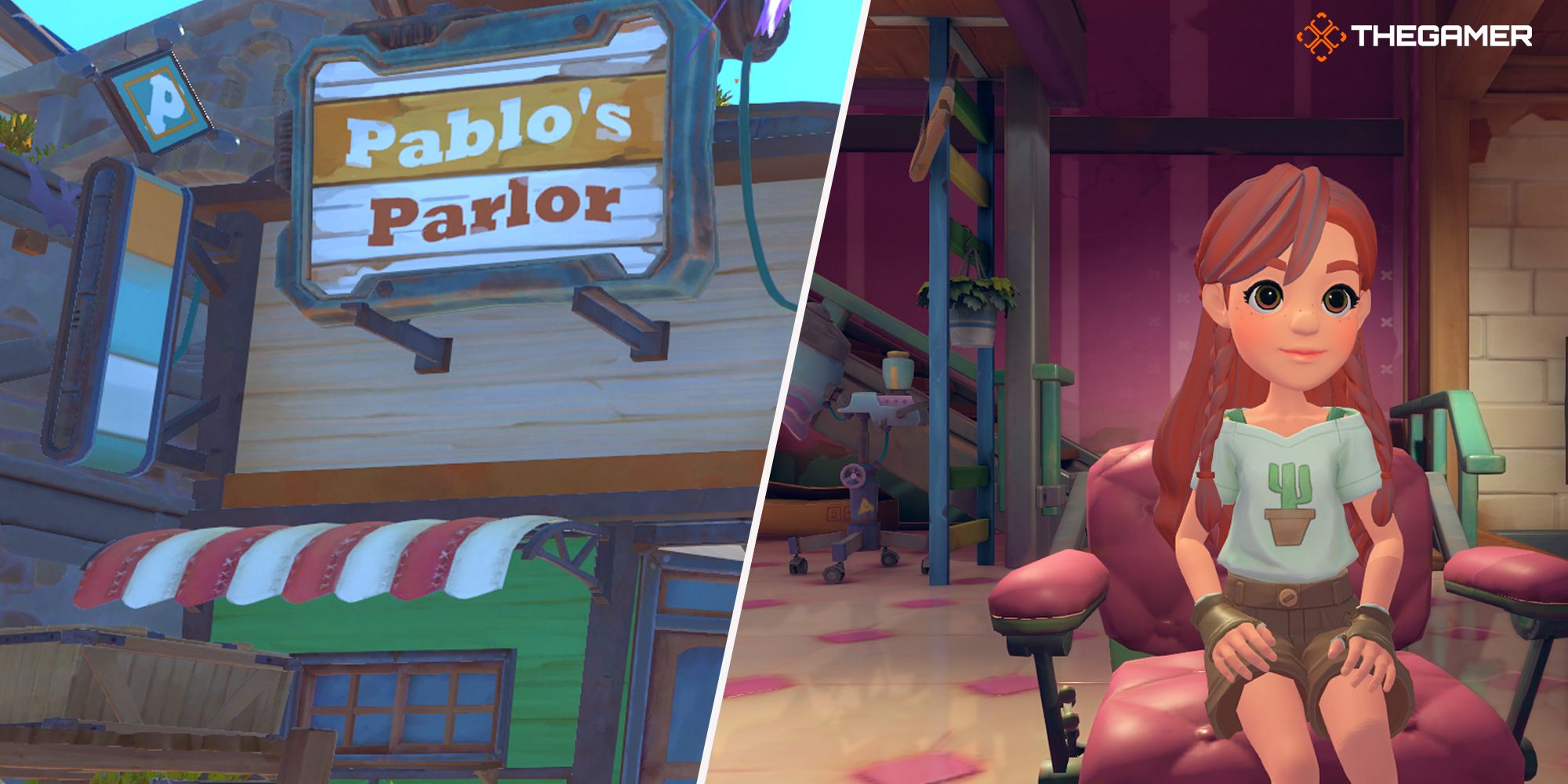 Comined images of Pablo's Parlor and the builder in My Time At Sandrock