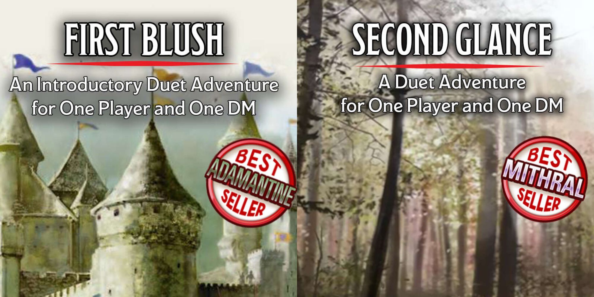 The covers for First Blush and Second Glance, the first and second part of a the Crystalline Curse trilogy of Duet campaigns
