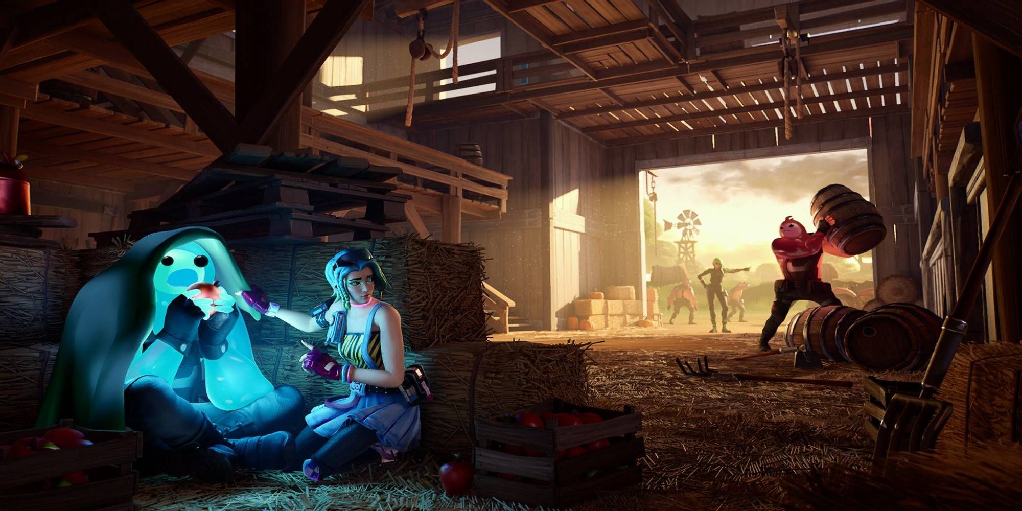 fortnite rippley hiding and eating apple in barn from red rippley