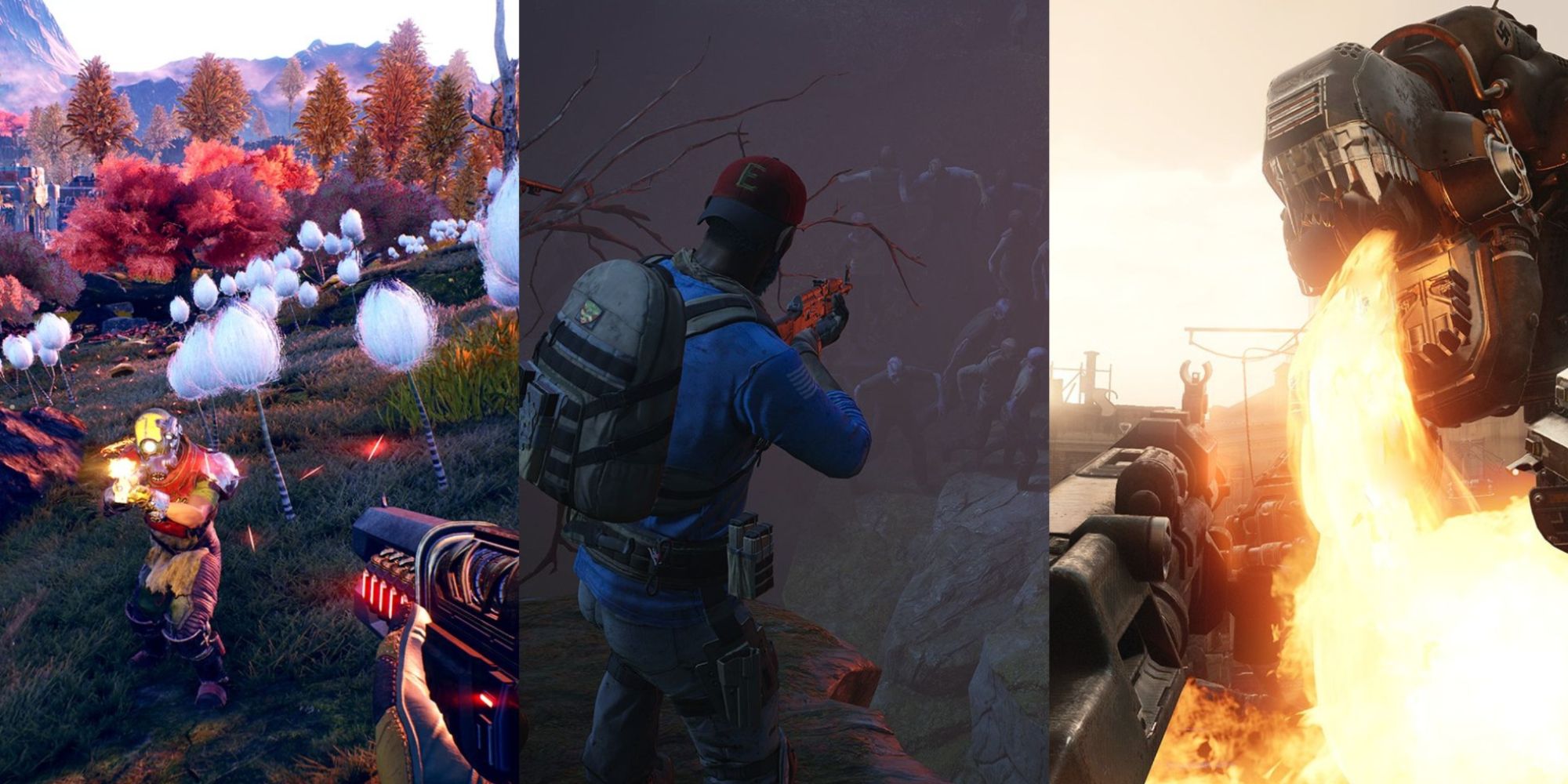 FPS Games On Xbox Game Pass Featured Split Image The Outer Worlds, Back 4 Blood, and Wolfenstein 2