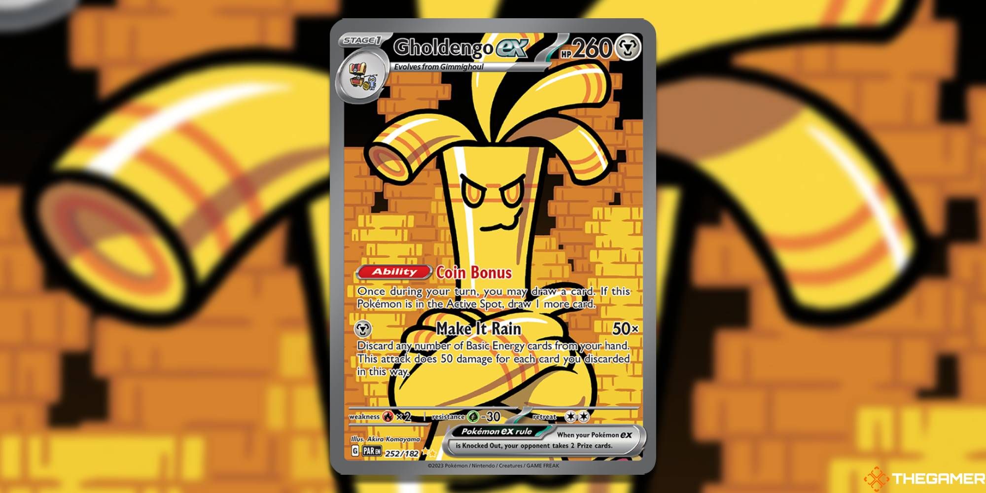 Image of the card Gholdengo ex in Pokemon TCG, with art by Akira Komayama