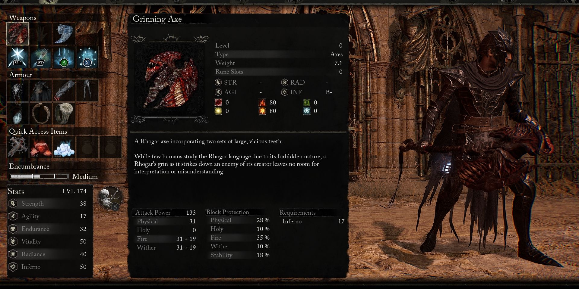 Grinning Axe weapon description Lords of the Fallen