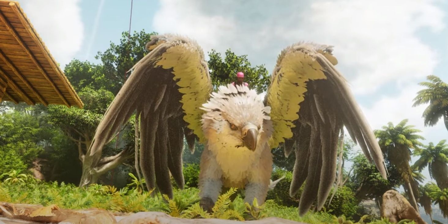 Gryphon mod rider getting ready to take off ark survival ascended