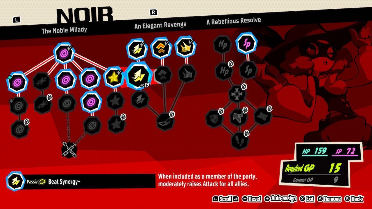 haru's skill tree highlighting a passive skill that impacts the party persona 5 tactica