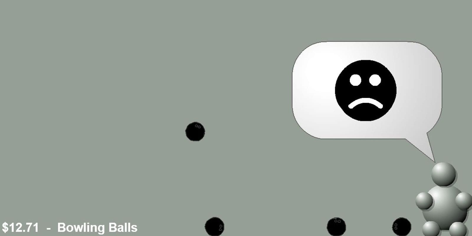 The interactive buddy has a frown face around a group of black balls in Interactive Buddy.