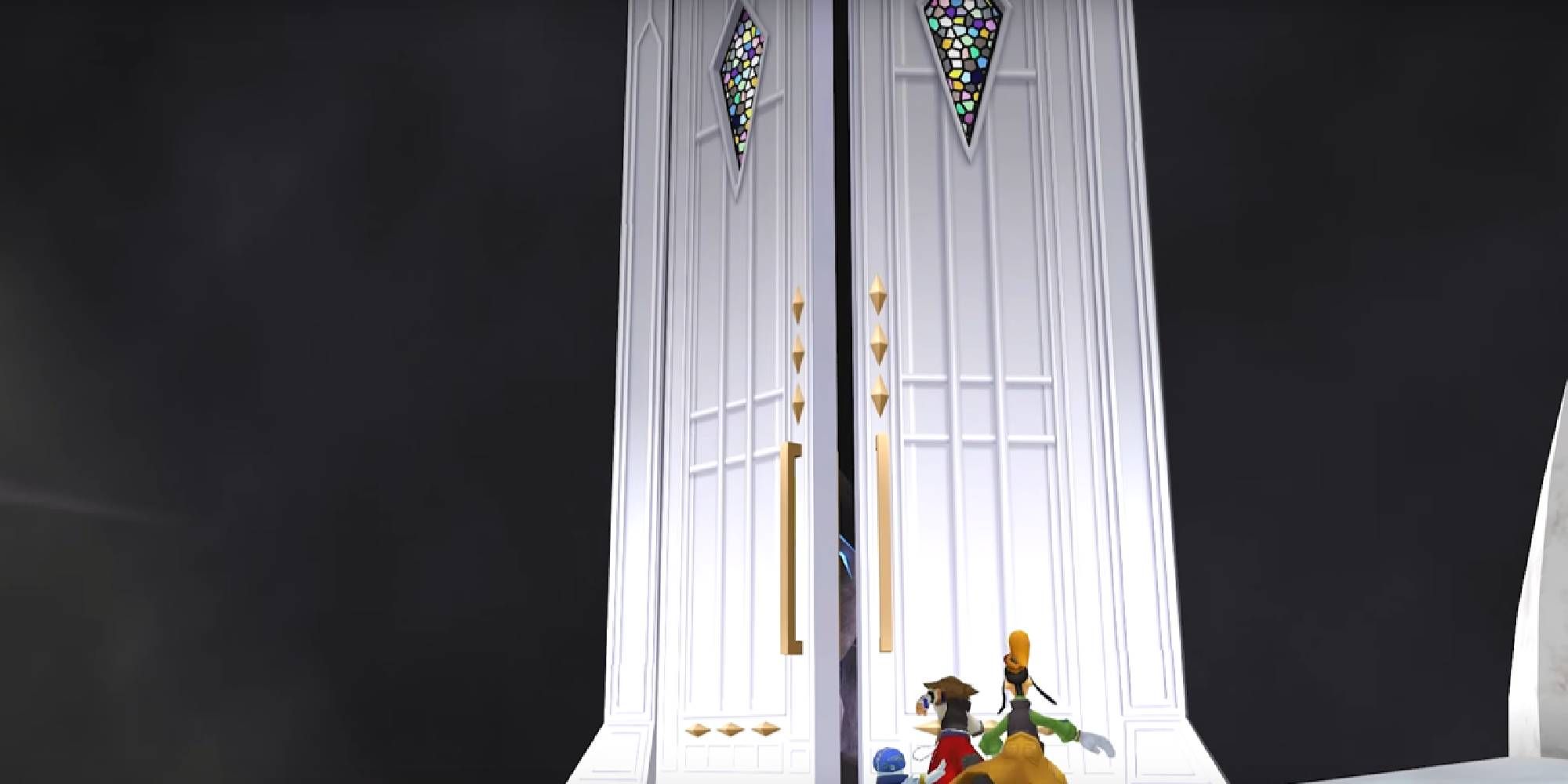 kingdom hearts 1 sora donald and goofy approaching the door to darkness