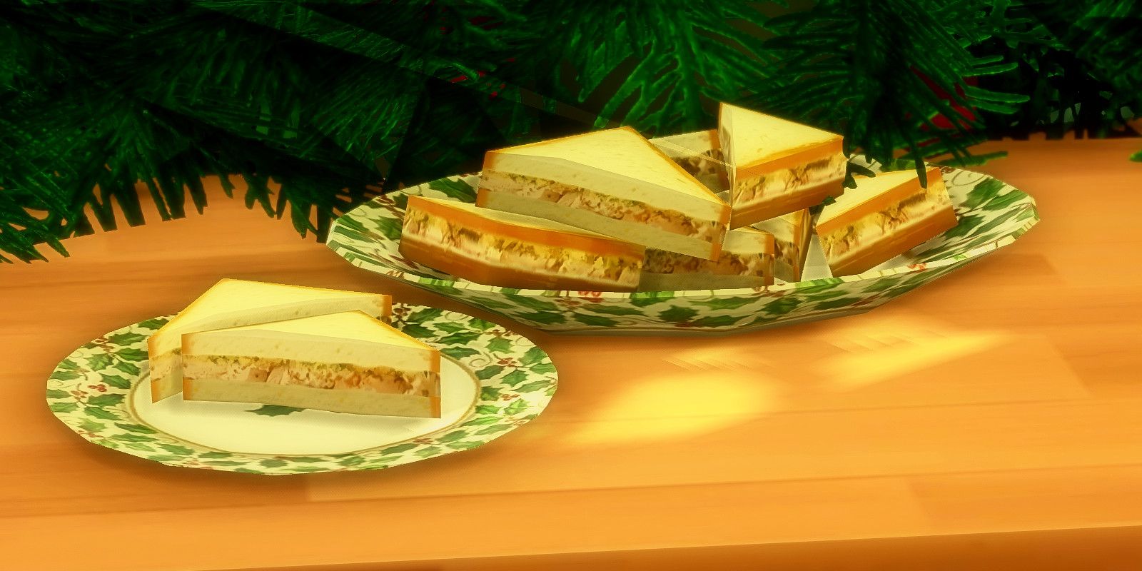 A plate full of sandwiches made of holiday leftovers in The Sims 4