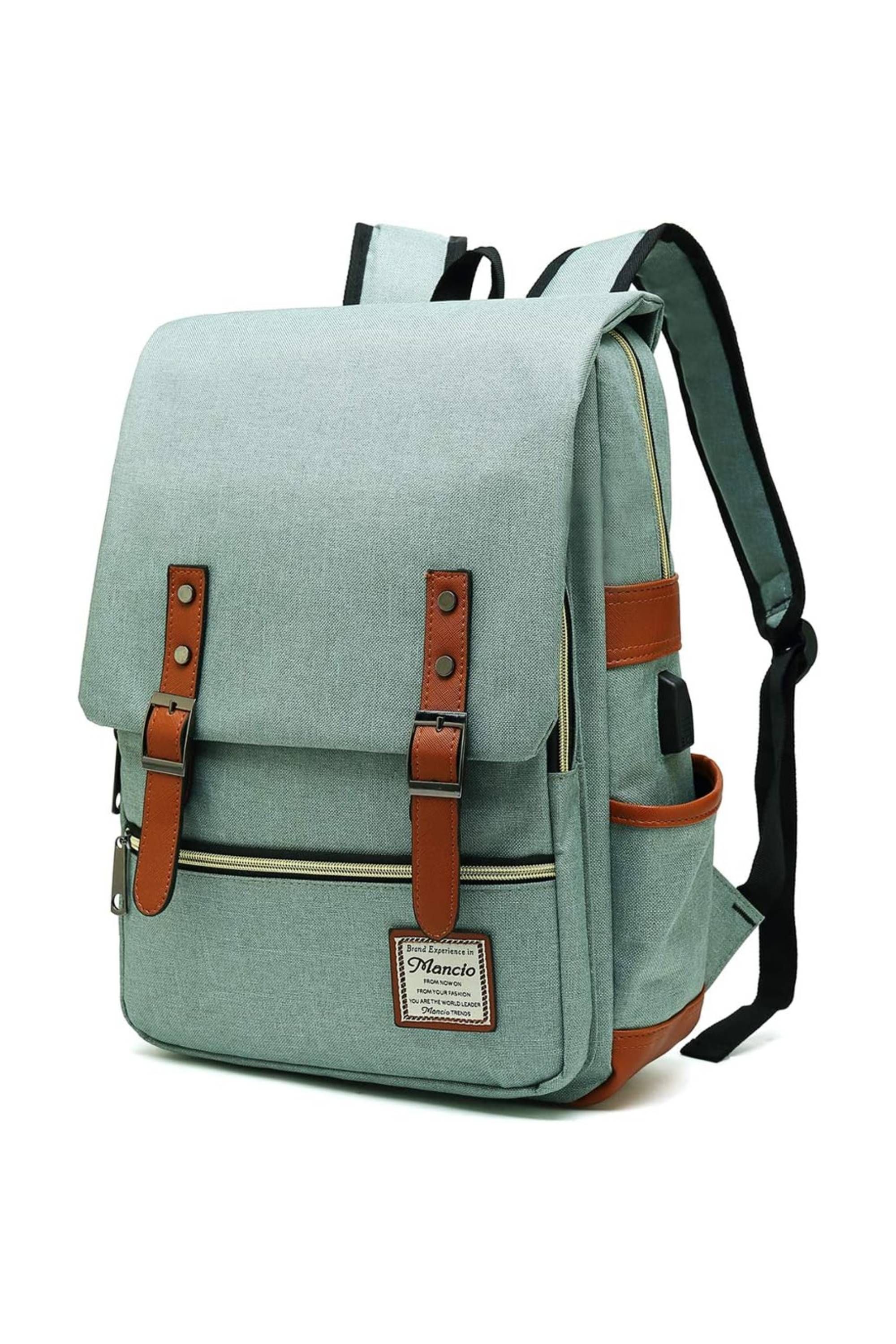 Mancio Vintage Laptop Business Backpack with USB Charging Port