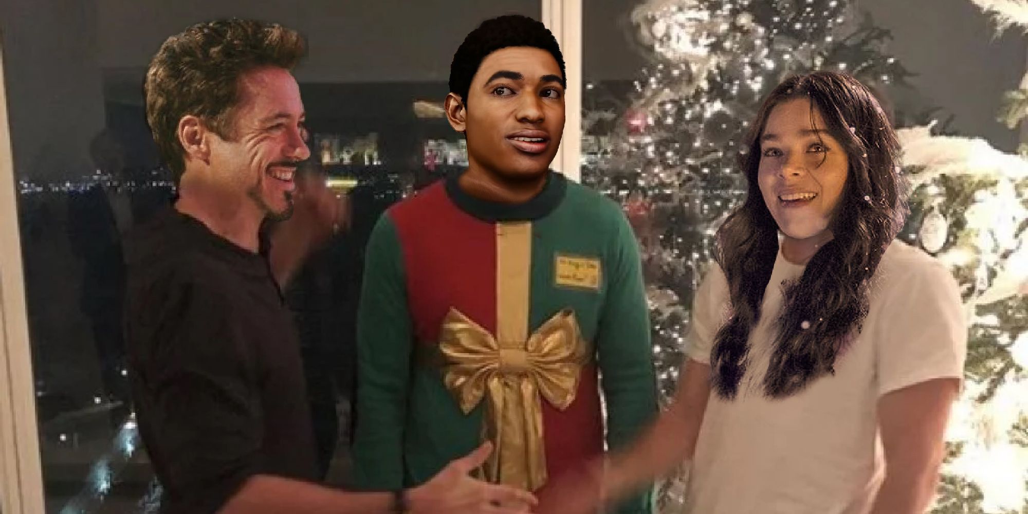 Robert Downey Jnrs Iron Man, Insomniac's Miles Morales, and Hailee Steinfeld's Kate Bishop dressed up for Christmas