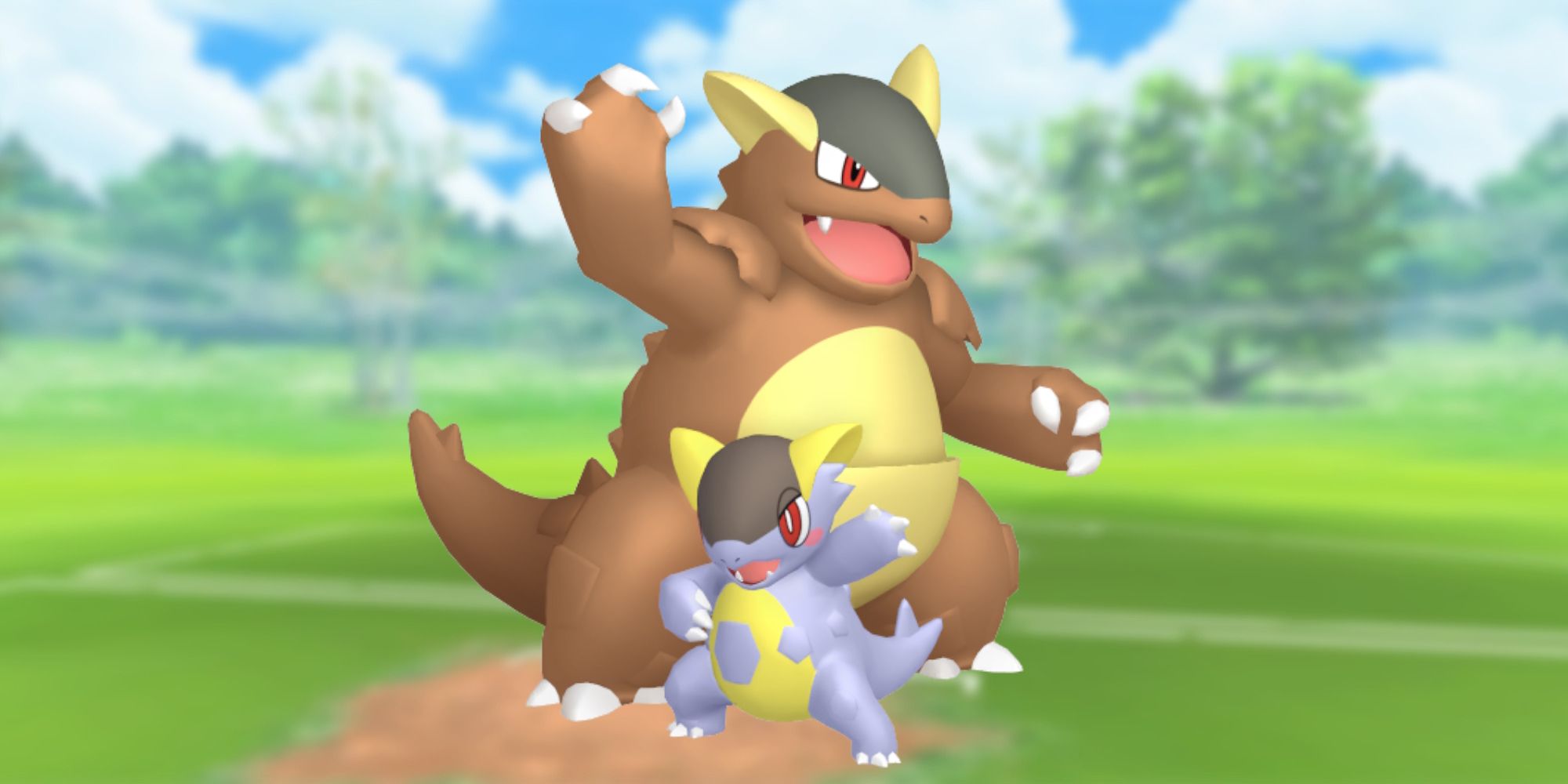 Mega Kangaskhan with the Pokémon Go Battlefield as a background