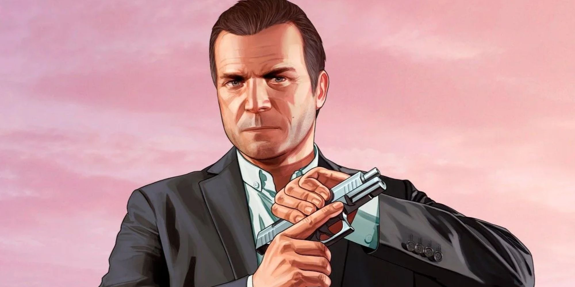 Michael from GTA 5 cocking a pistol