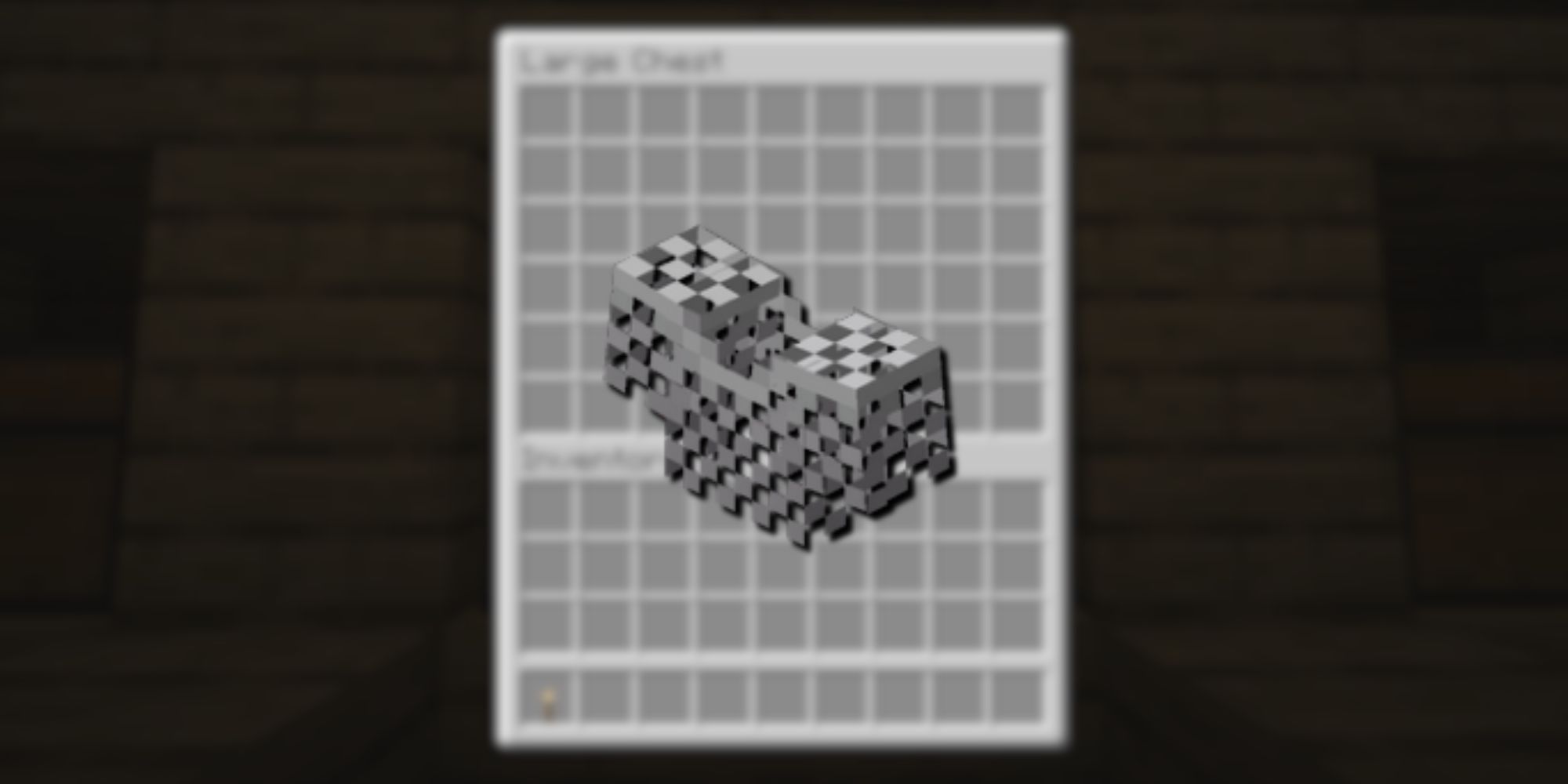 A checkered, chainmail chestplate from Minecraft overlayed over a blurred chest inventory.