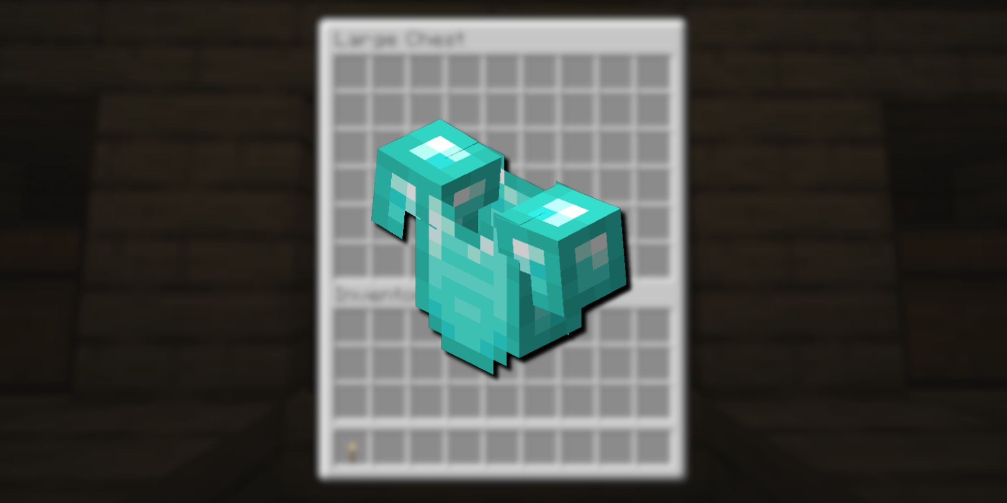 A bright, teal-blue chestplate from Minecraft overlayed over a blurred chest inventory.