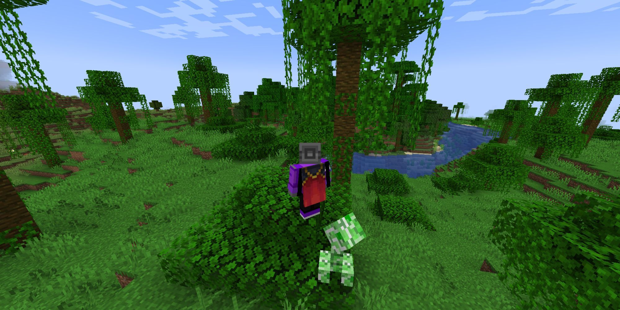 A creeper patiently stalks a player from the back, remaining close nearby, waiting to explode when they turn around.
