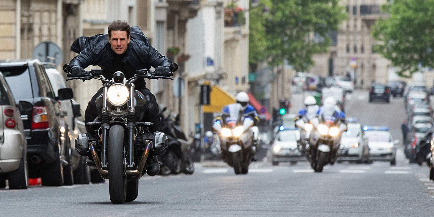 Tom Cruise as Ethan Hunt Riding a Motorcycle