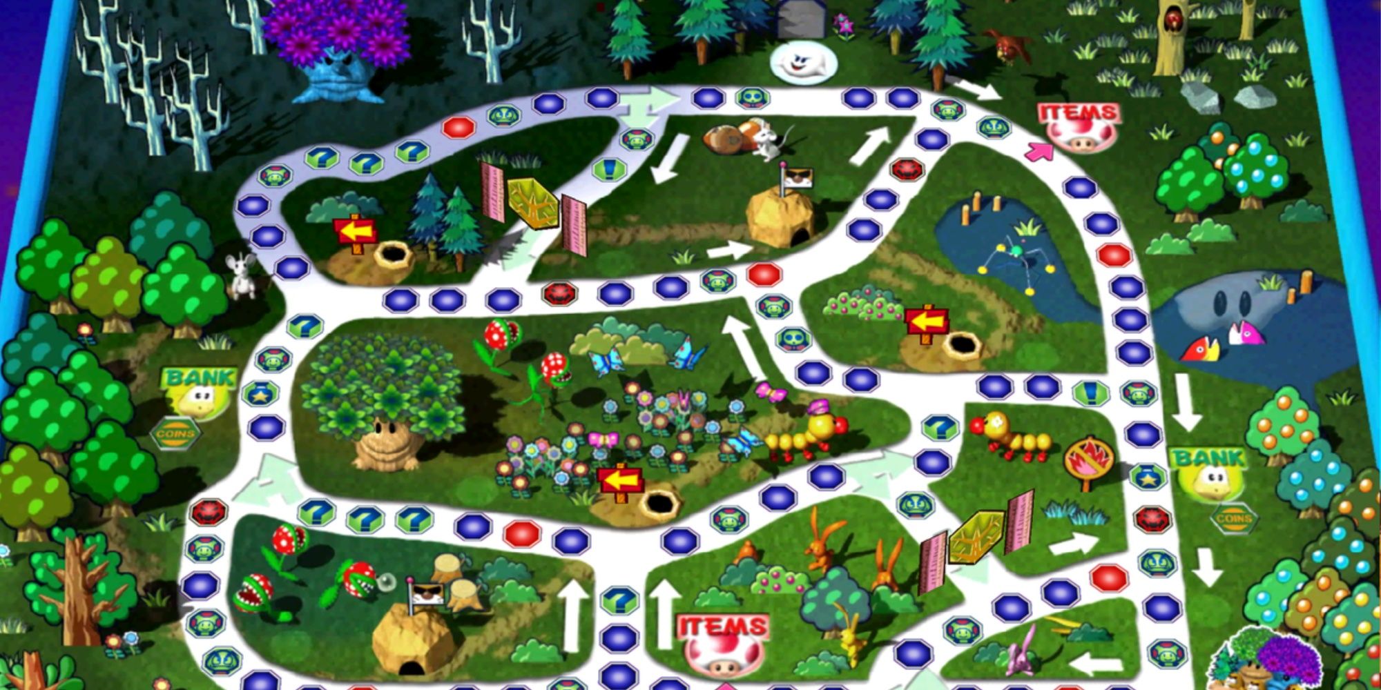 A Forest-Themed Map Filled With Various Trees And Mole Holes