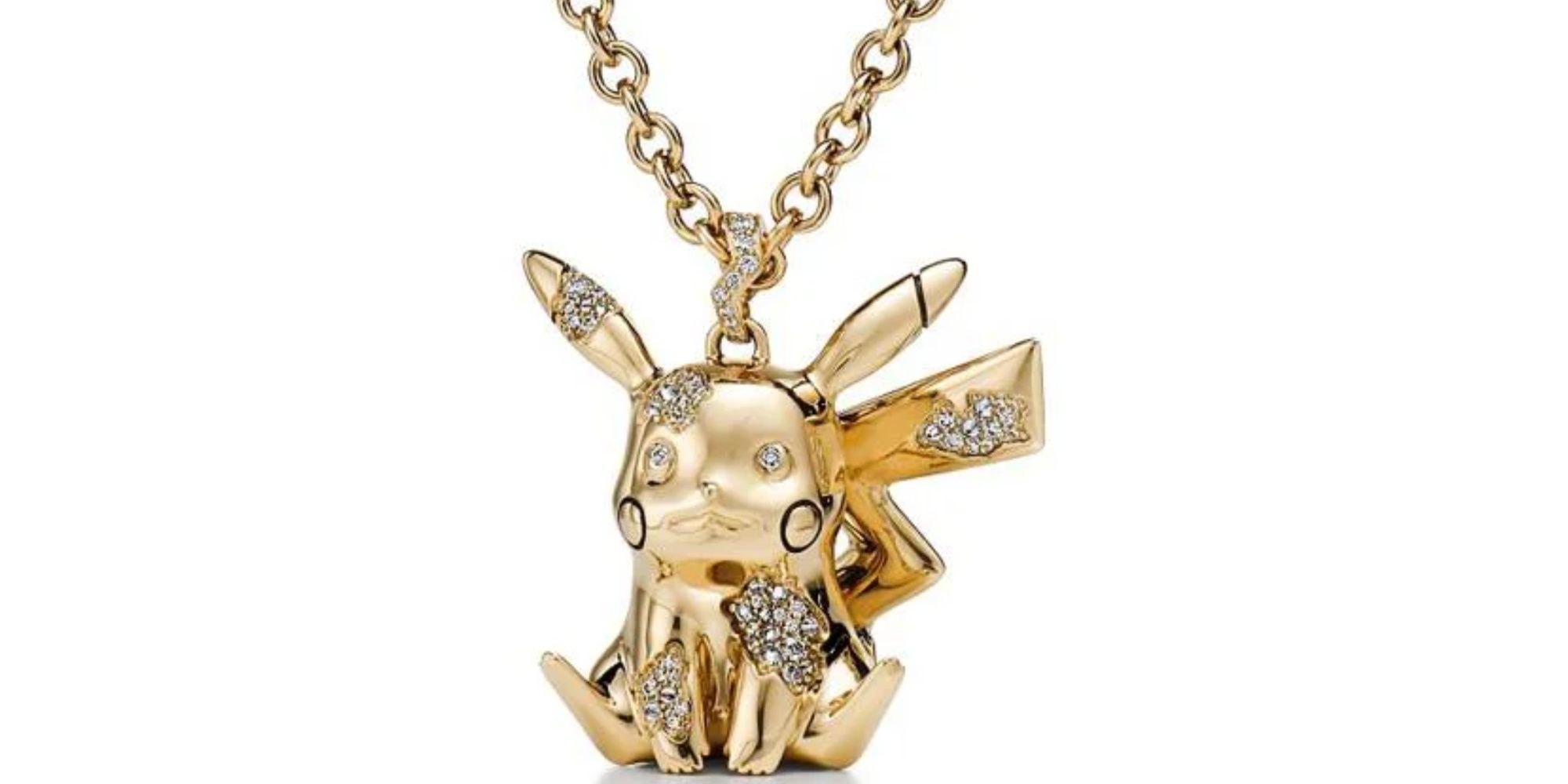 gold and diamond pokemon x tiffany pikachu pendant on a chain