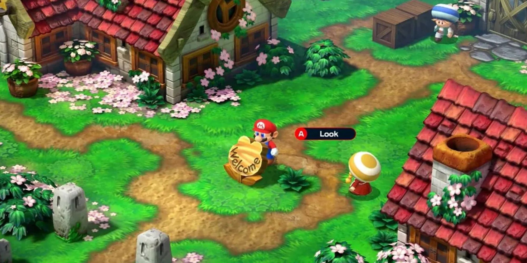 Mario Standing Behind A Wooden Sign