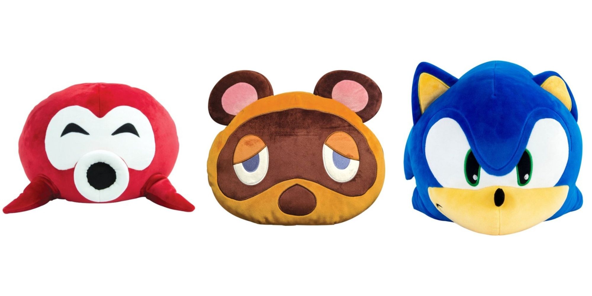 Octorock, Tom Nook and Sonic face plushes