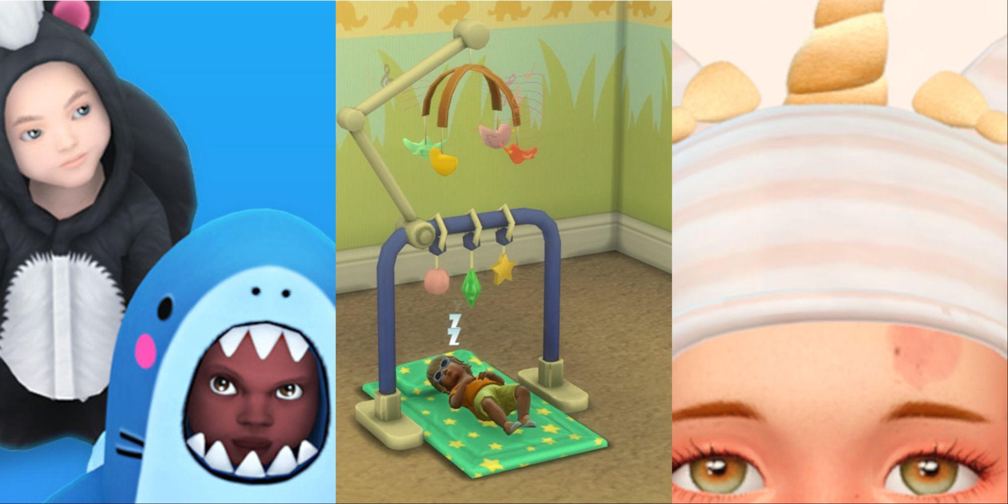 Split image showing different custom content options for infants in The Sims 4