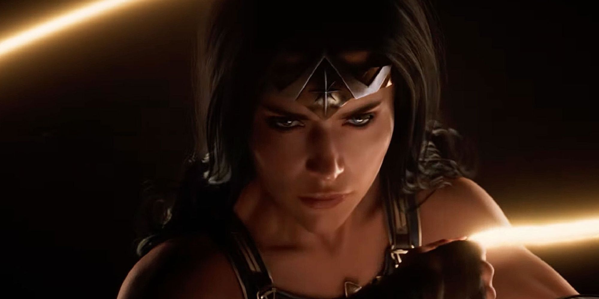 Monoliths Wonder Woman game showing a CGI render of the main character holding the Lasso of Truth
