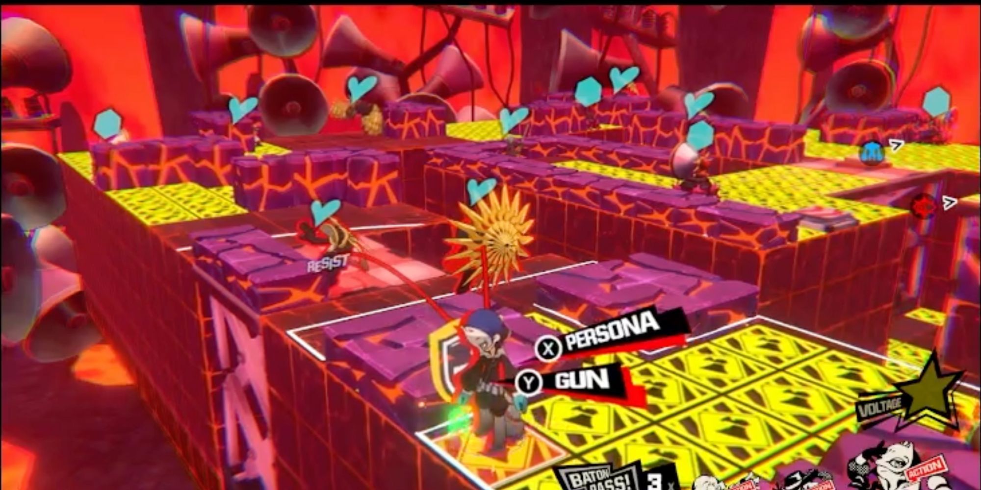 A screenshot showing the starting area of Nakabachi's boss fight in Persona 5 Tactica