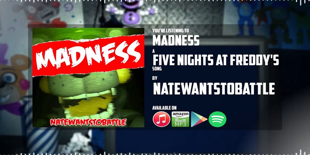 YouTube screenshot for song Madness by NateWantsToBattle, an original song based on Five Nights at Freddy's 6