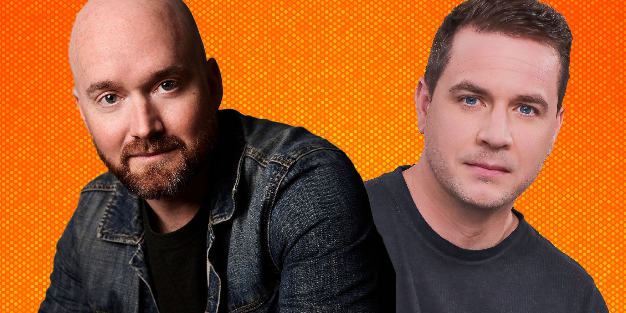 Ned and Brian over an orange background for an Encounter Party interview