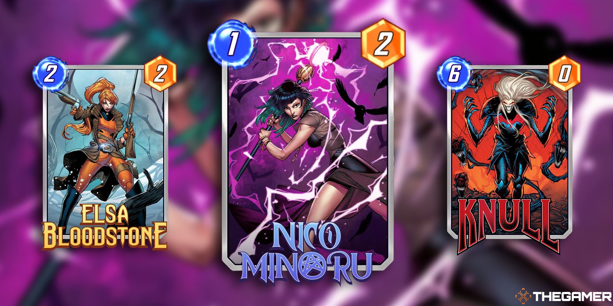 nico, elsa, and knull cards