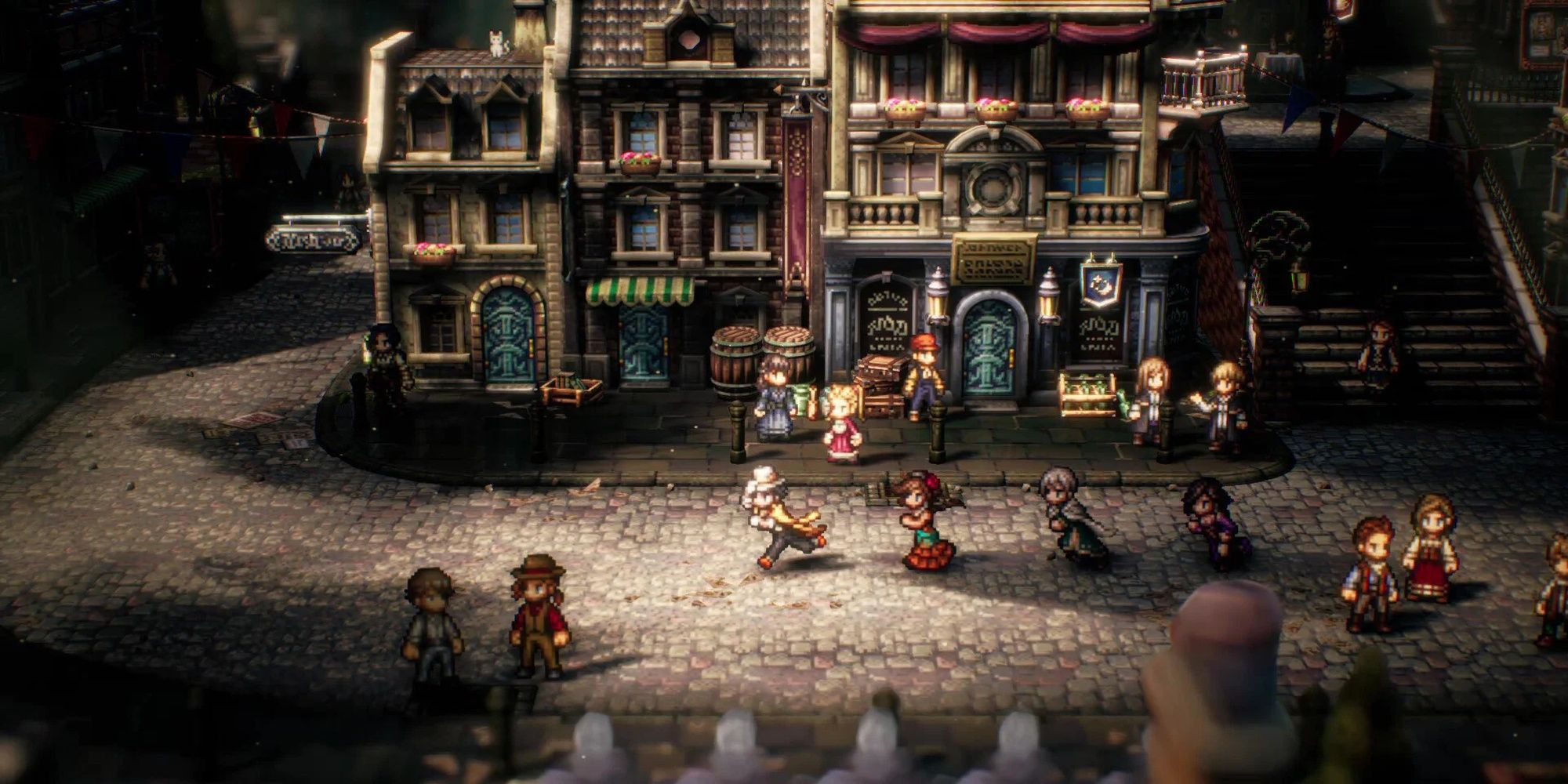 Octopath Traveller 2: Exploring A New Town With A Full Party Of Characters