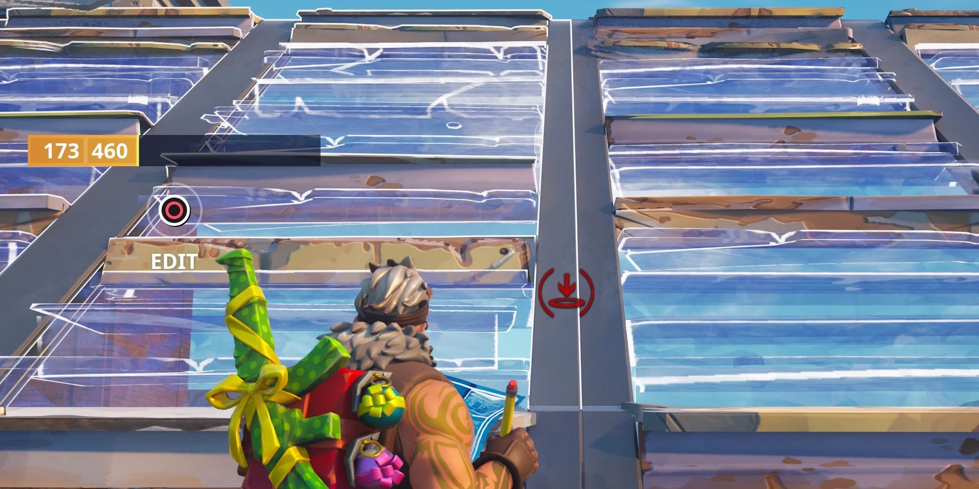 A player builds a metal ramp in OG Fortnite.