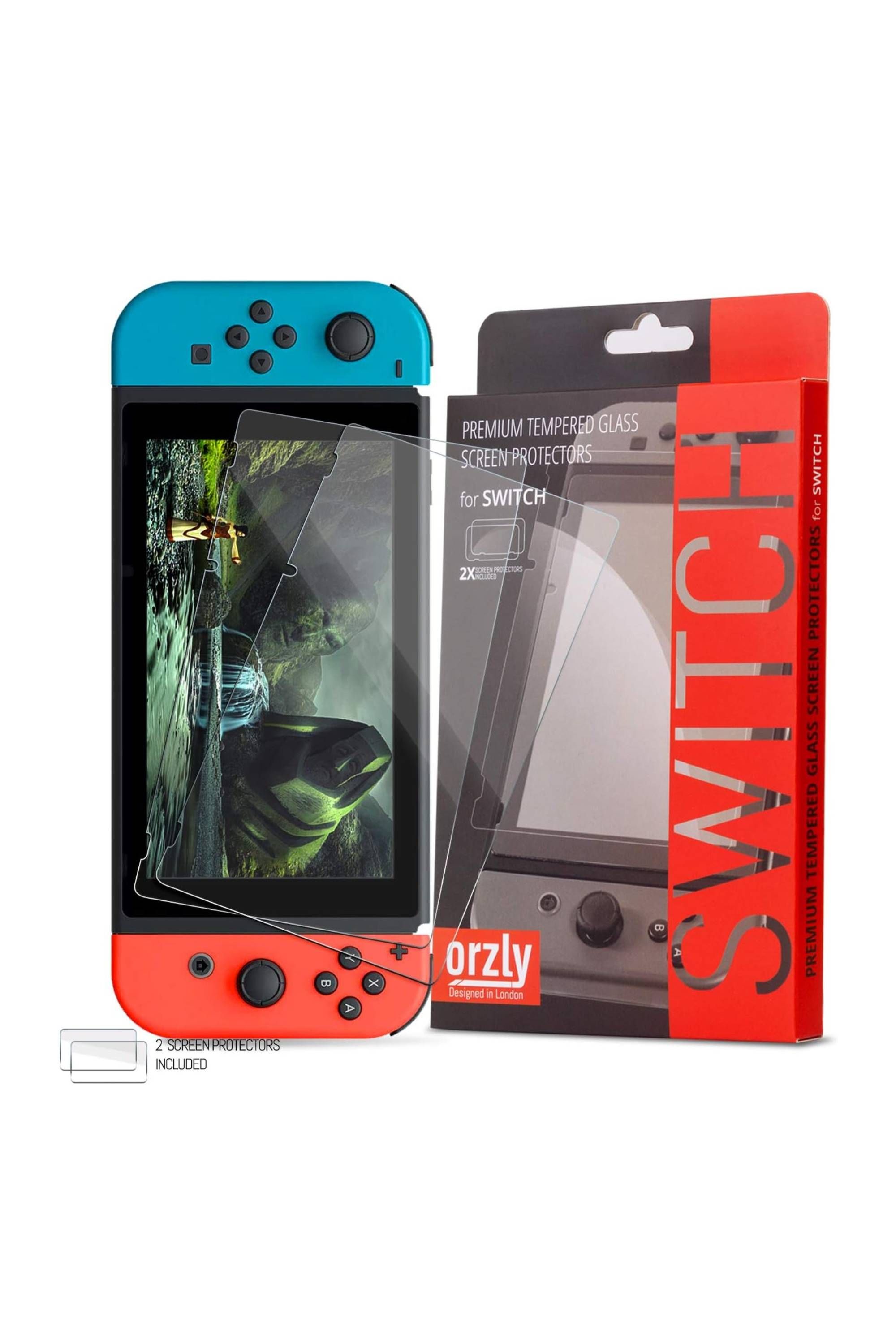 Orzly 2-Pack Tempered Glass Screen Protector For Nintendo Switch