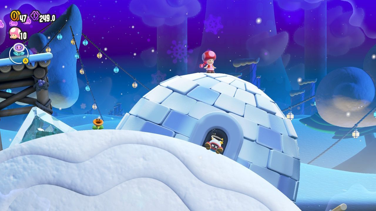 A giant rolling snowball attached to an Igloo with an Outmaway inside.
