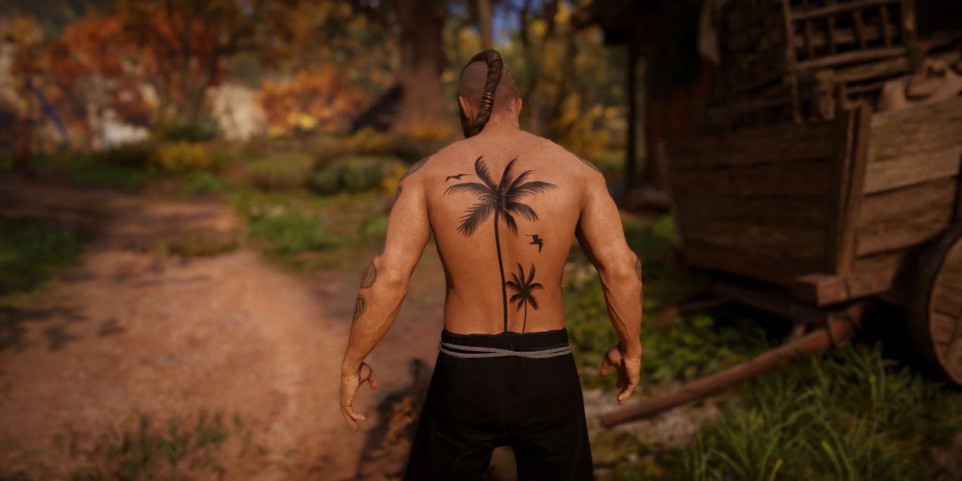 Palme auf Eivors Rücken mit dem Full Body Tattoo Editor-Mod in Assassin's Creed Vallhalla bearbeitet