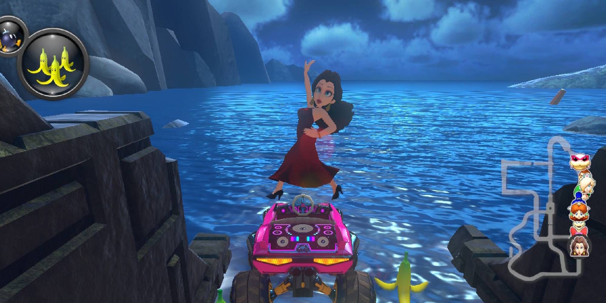 pauline tricking before entering water in piranha plant cove mario kart 8 deluxe