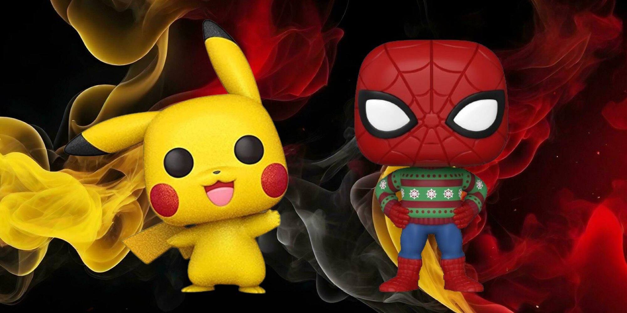 pikachu and chrsitmas spider-man funko pops