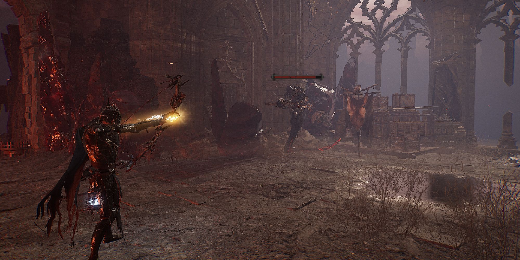 Player is aiming with his bow at an enemy Lords of the Fallen