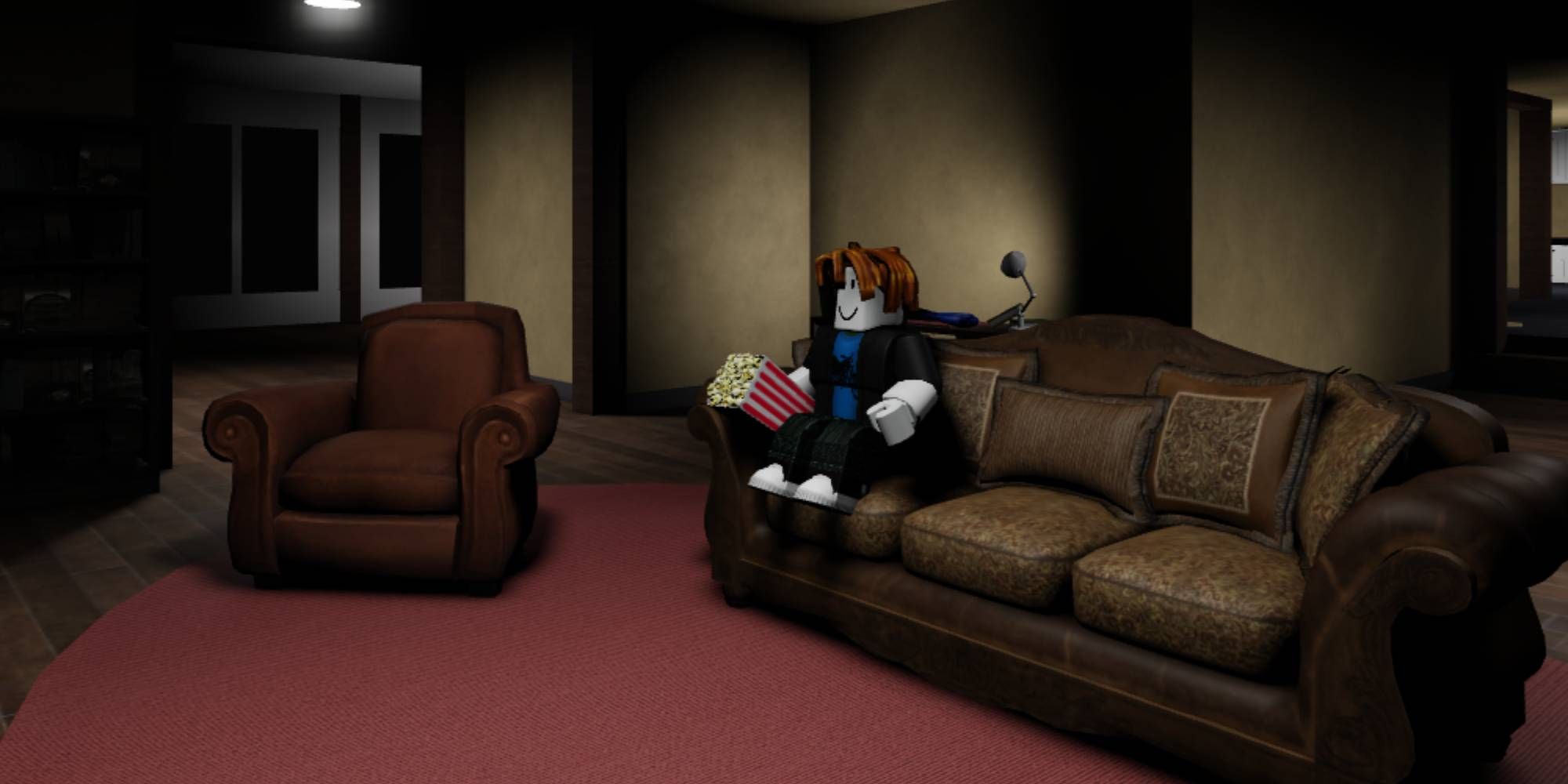 Radiant Residents character sitting on the sofa and eating popcorn
