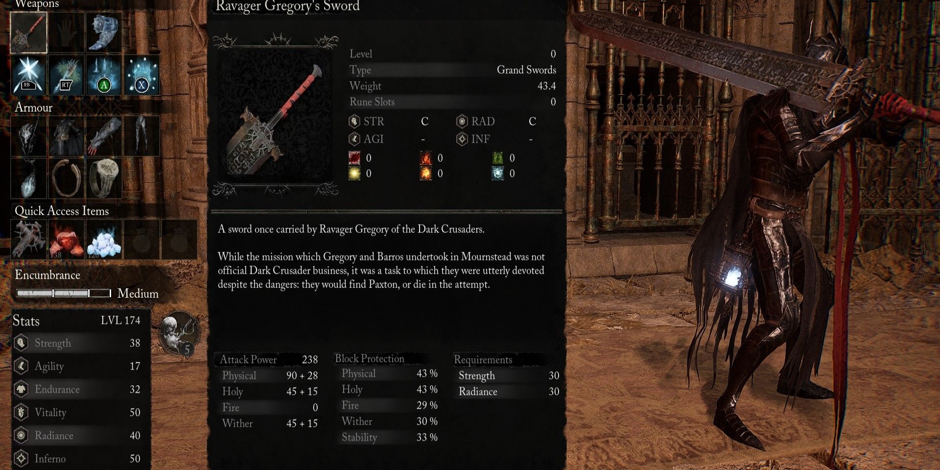 Ravager Gregory&rsquo;s Sword weapon description Lords of the Fallen