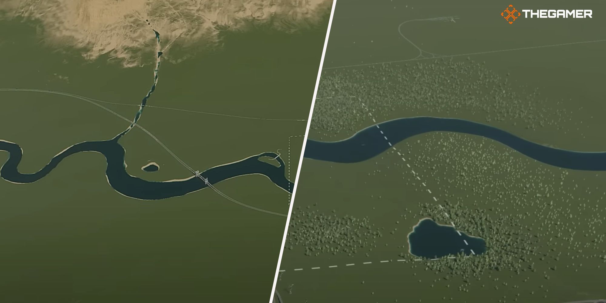  Cities: Skylines 2: Right map with river, Left: ,map with river.