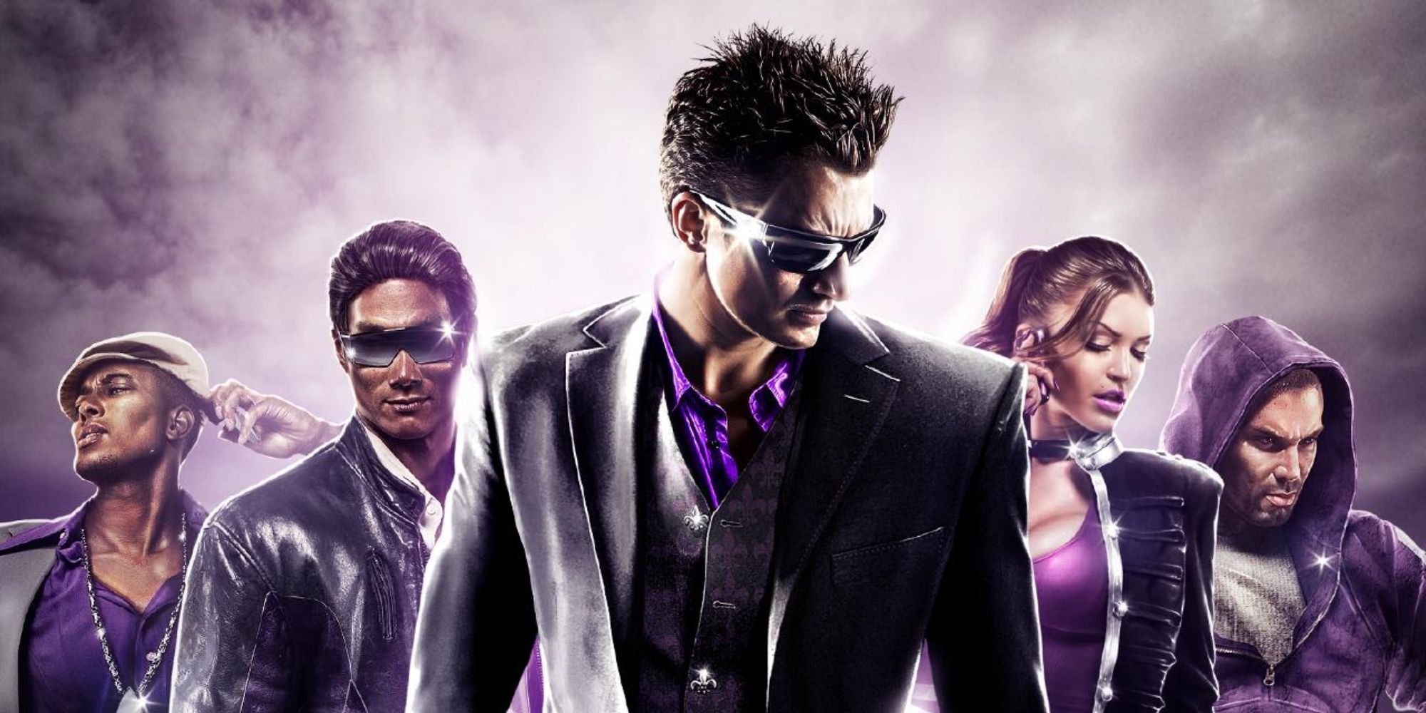The protagonist, Shaundi, Pierce, Johnny, and Angel in Saints Row The Third.